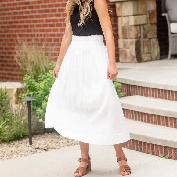 P cill Inherit Clothing Company Classic White Textured Cotton Lined Midi Skirt M - Picture 7 of 16